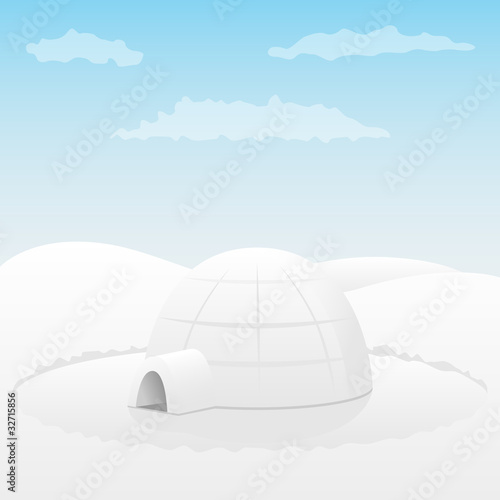 One igloo. Arctic landscape. Vector illustration.