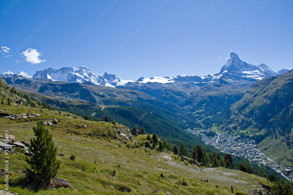 Zermatt with Matterhorn, Castor and Pollux