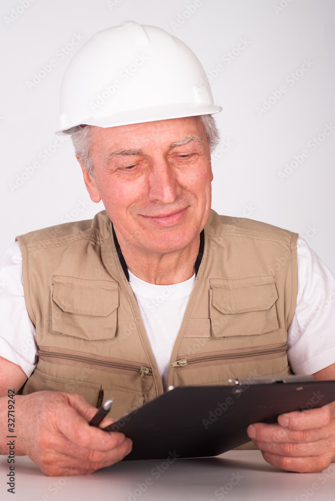 senior builder sitting senior builder sitting