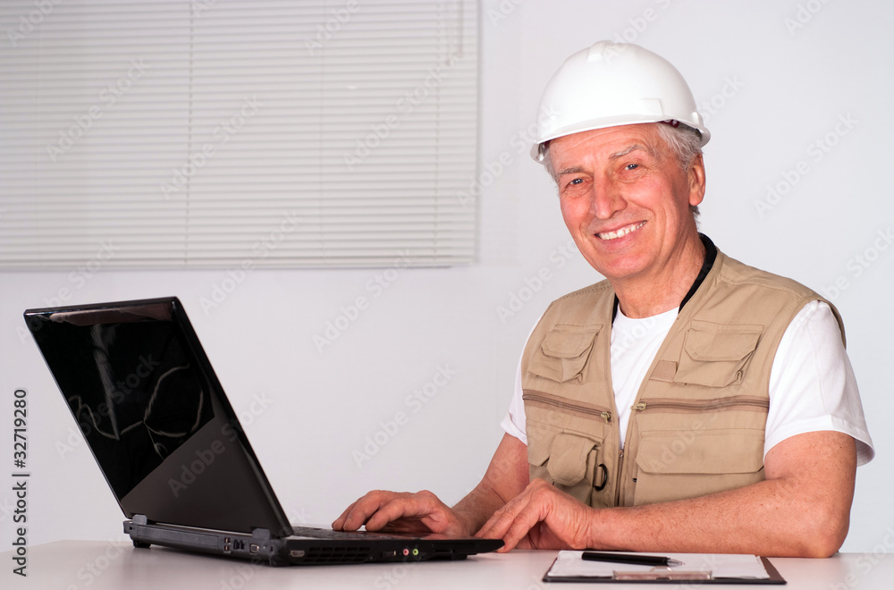 senior builder sitting senior builder sitting
