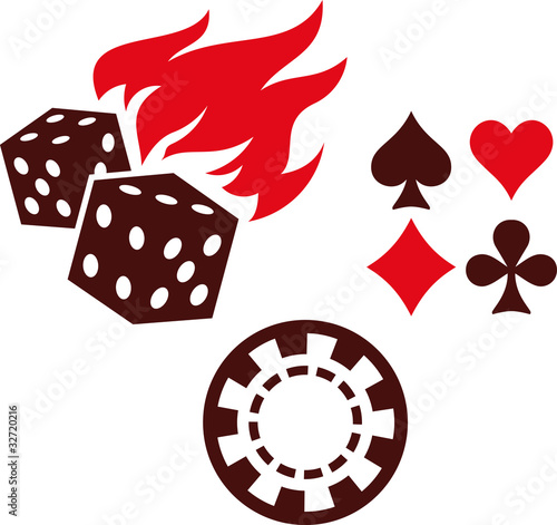 Vector gambling items – dice, playing cards and casino chips