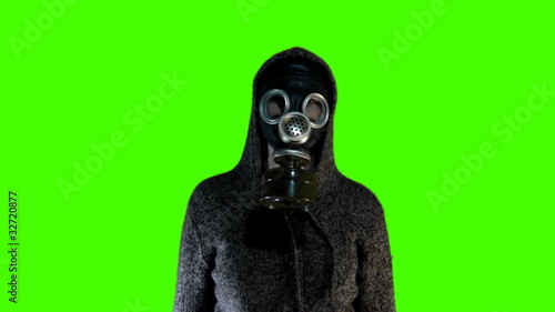 Chroma key dancing person in gas mask