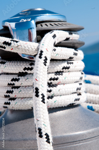 winch with rope on a sailing boat