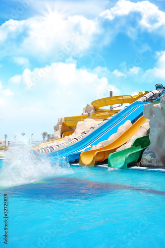 Colorful aquapark constructions