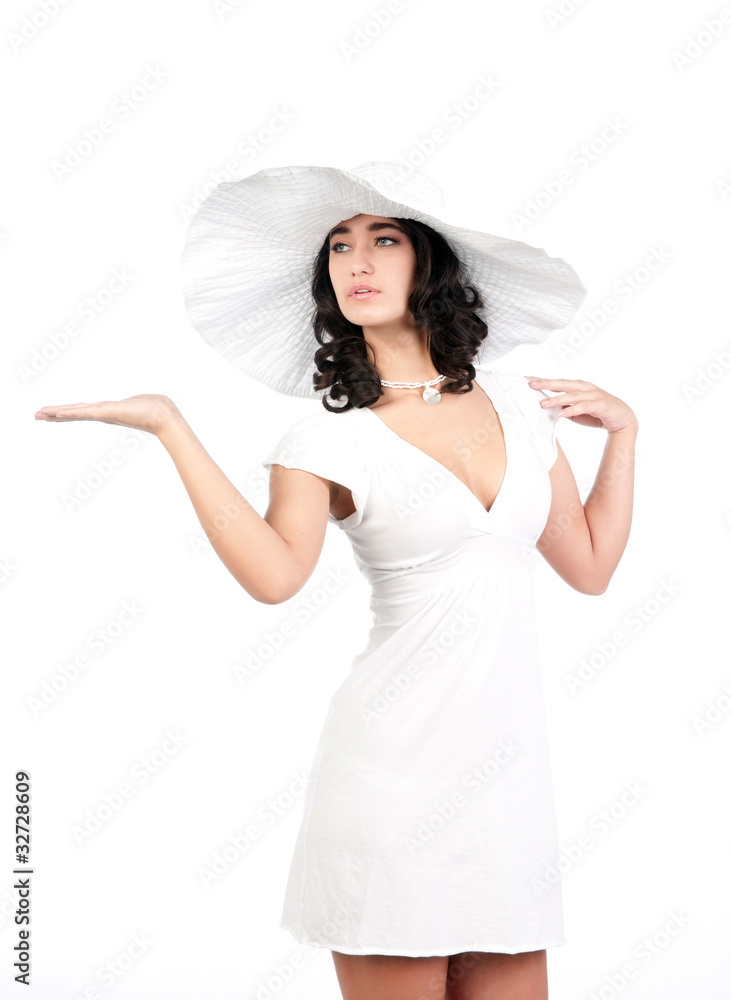 young woman in white dress and hat young woman in white dress and hat