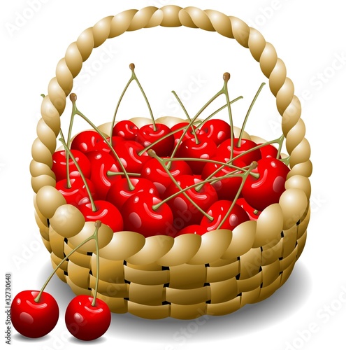 Ciliegie in Cestino Sfondo-Cherry Basket Background-Vector