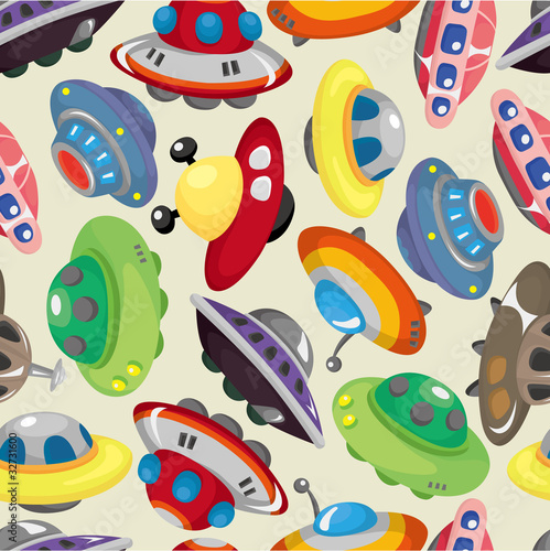 cartoon ufo spaceship seamless pattern