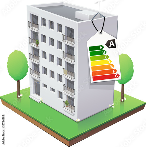 Immeuble et son étiquette énergie de classe A (détouré)