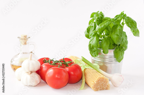 pasta ingredients isolated on white background