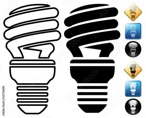 Spiral low energy bulb pictogram and signs