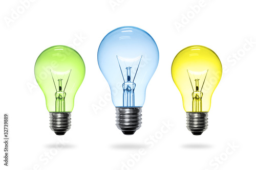 colorful light bulb on white background.