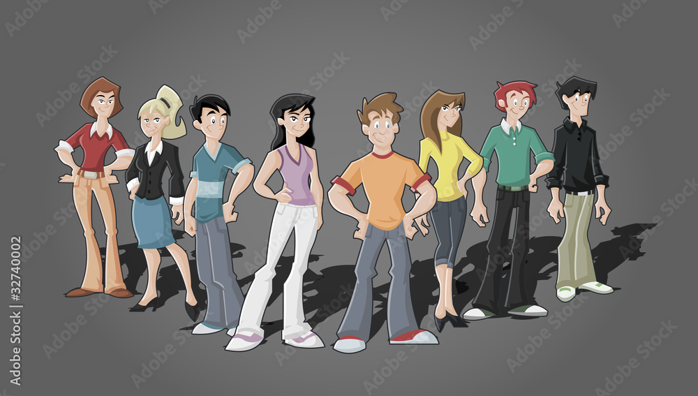 Αυτοκόλλητο Group of funny cartoon people