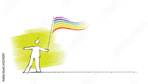 Icon - man holding a rainbow-flag