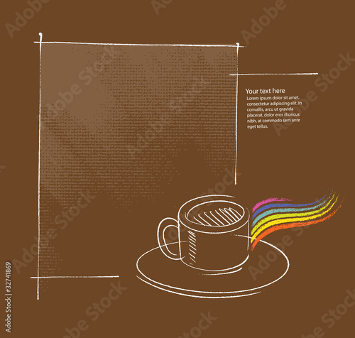 coffee cup icon, simple freehand drawing, page layout