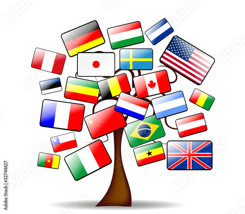 Abstract background with the main tree and flags
