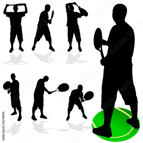tennis player in various poses black silhouette