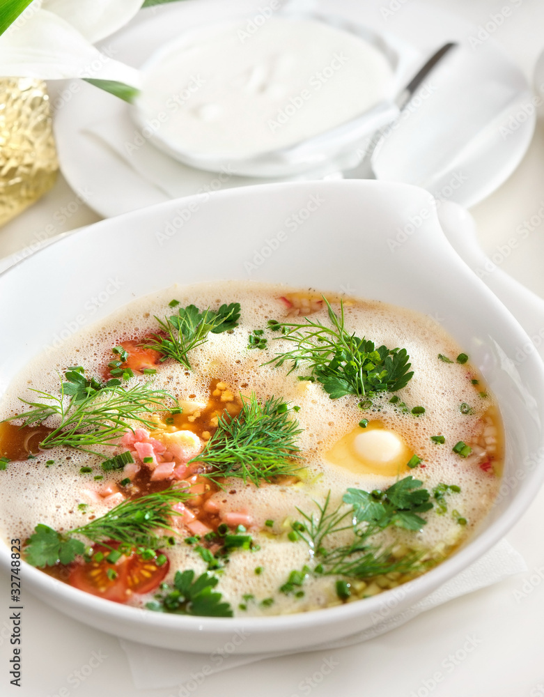 Soup with white foam