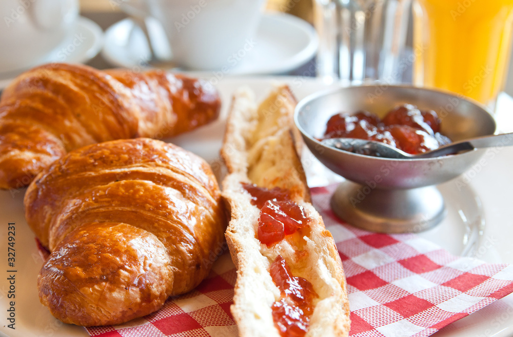 fresh croissant with orange juice fresh croissant with orange juice