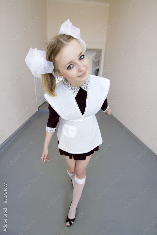 Russian schoolgirl in uniform Stock Photo | Adobe Stock
