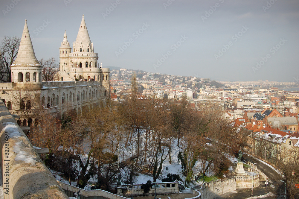 City of Budapest panorama from Fisherman Bastion. Halabastya.