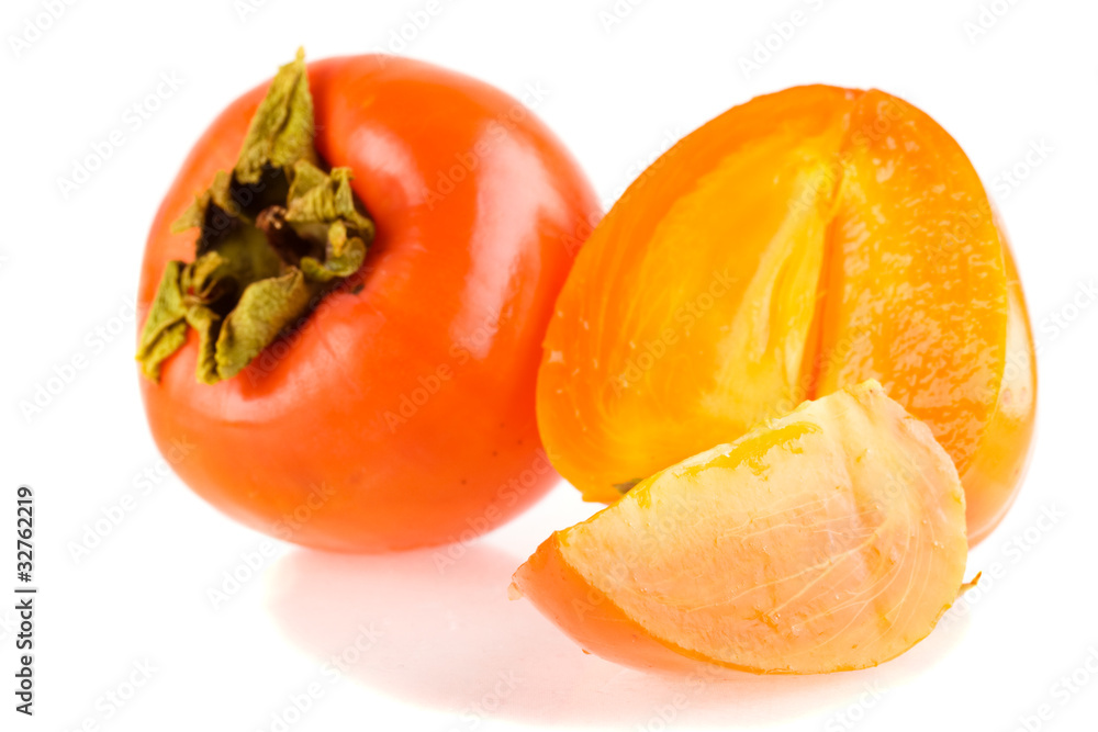succulent persimmons isolated on the white background succulent persimmons isolated on the white background
