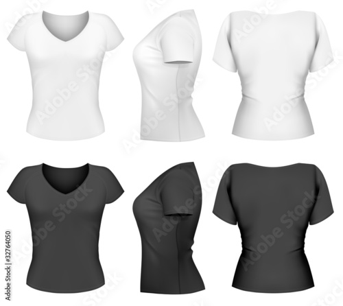 Vector woman t-shirt design template (front, back, side design)
