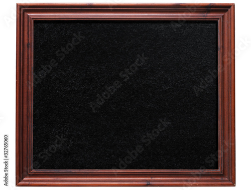Old wooden frame blackboard isolated on white.