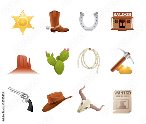 Set of 12 icons from the American Old West