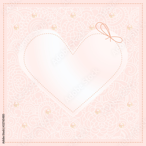 Wedding invitation with lace and pearls