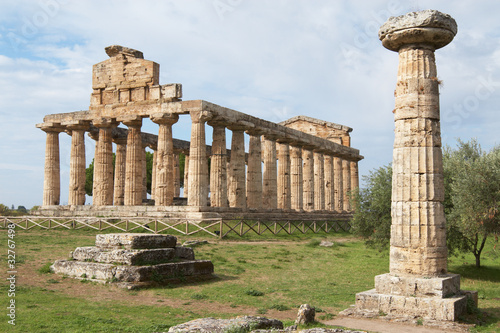 Paestum. The Temple of Athena and the ancient column photo