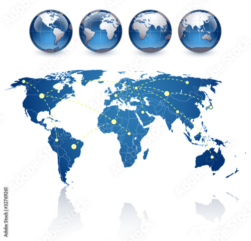 world map and globes