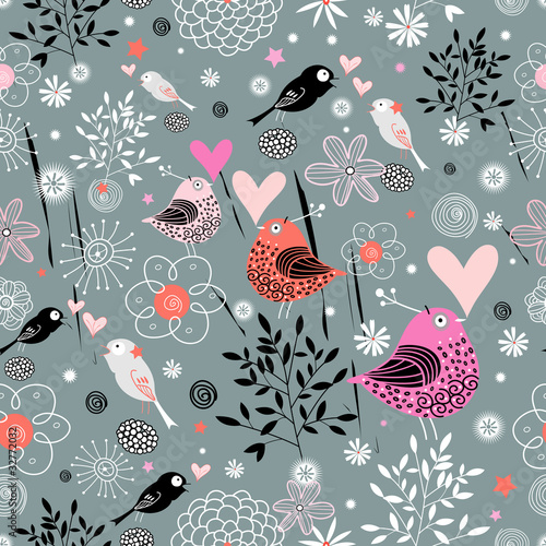 natural pattern of singing birds in the vegetation background