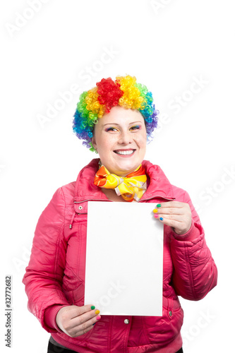 clown with blank sheet
