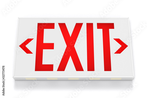 Emergency Exit Sign on White Background with clipping path