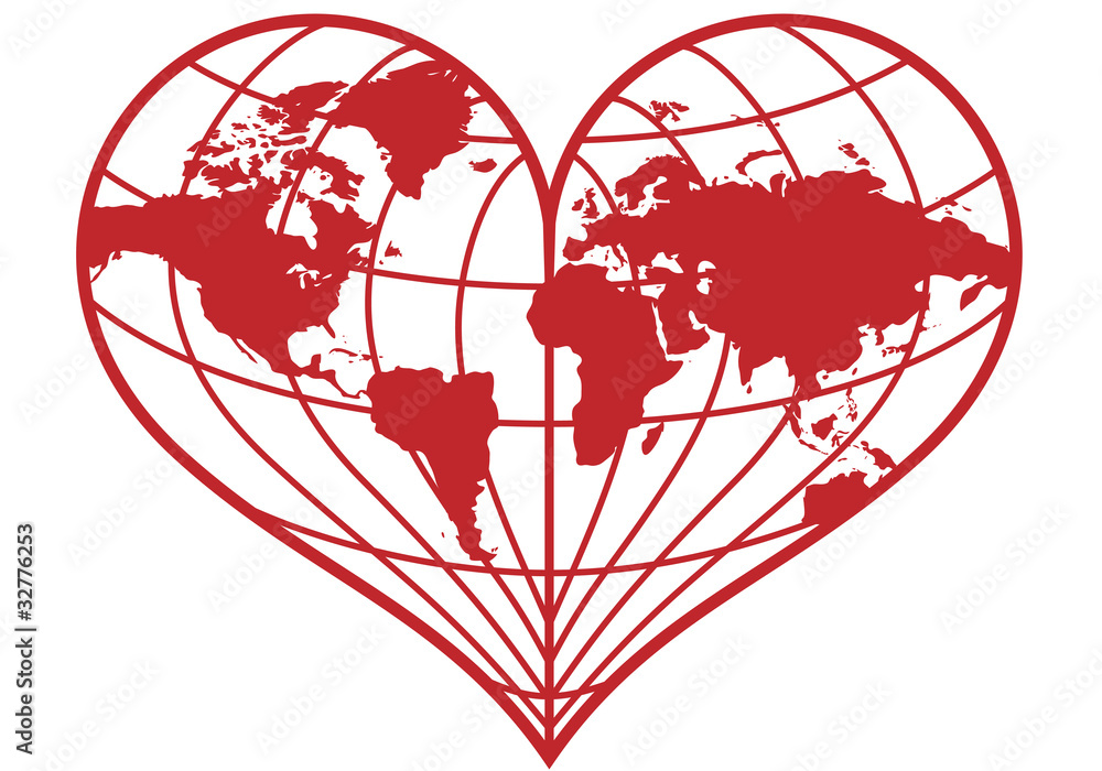 Naklejka premium heart shaped earth globe, vector