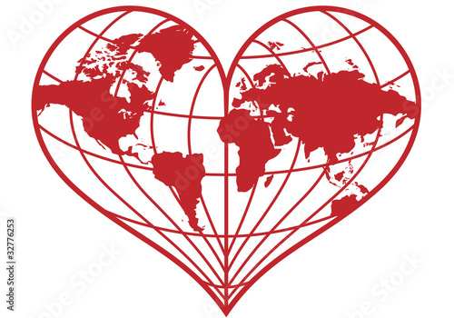 heart shaped earth globe, vector