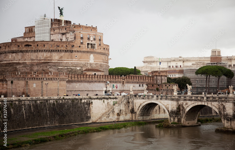 architecture of Rome. brige and river