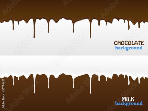 Flowing chocolate and milk drops
