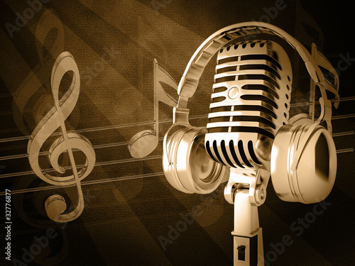 Microphone on abstract musical background