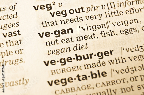 The word vegan in the old dictionary photo