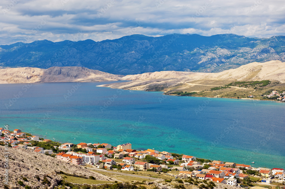 Panorama of Pag city, the largest city on Pag island, Croatia