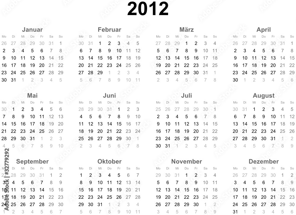 Kalender 2012 (deutsch) Stock Vector | Adobe Stock