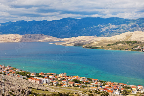 Panorama of Pag city, the largest city on Pag island, Croatia