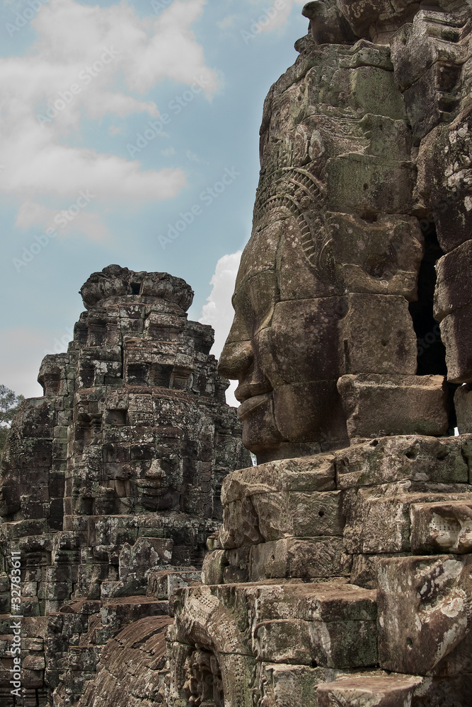 Stone Face on Bayon Temple at Angkor Thom, Cambodia
