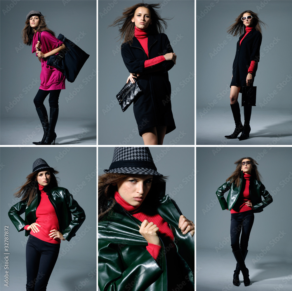 Φωτογραφία Collage of vogue style photo of fashion model show in studio