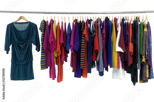 Row of clothing on hanger in a row