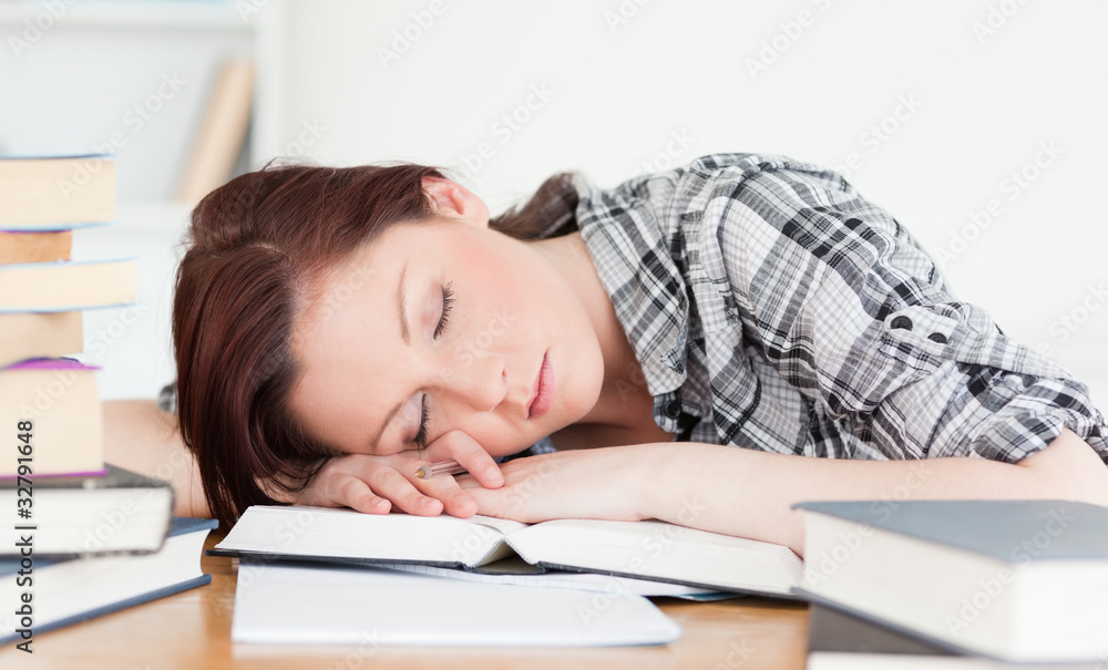 Good looking red-haired girl having a rest while studying for an Good looking red-haired girl having a rest while studying for an