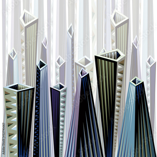 Urban abstract illustration made in cubism vs native style.