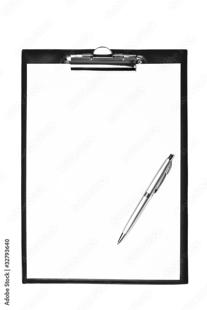 Blank clipboard with pen isolated on white Blank clipboard with pen isolated on white
