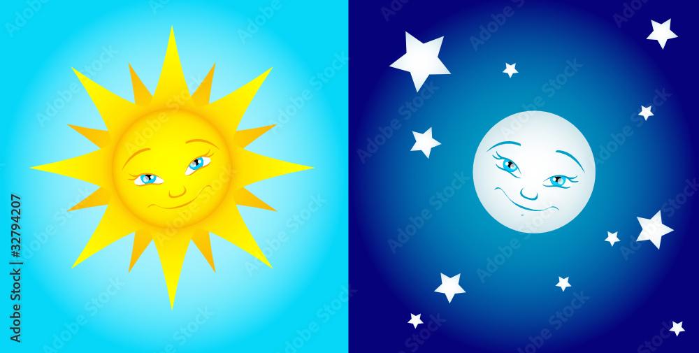 Hof Um Sonne Und Mond Sonne und Mond Stock-Vektorgrafik | Adobe Stock